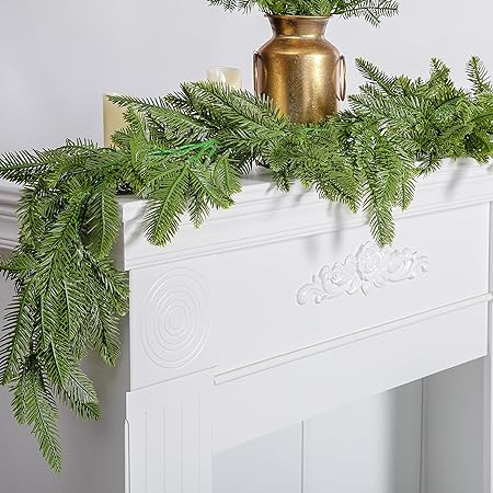 Photo 1 of 2 Pcs Christmas Norfolk Pine Garland- 4.9 Ft 3 Fork Norfolk Pine Natural Touch Garland- Artificial Pine Greenery Garland for Christmas Table Fireplace Wall Home Decoration
