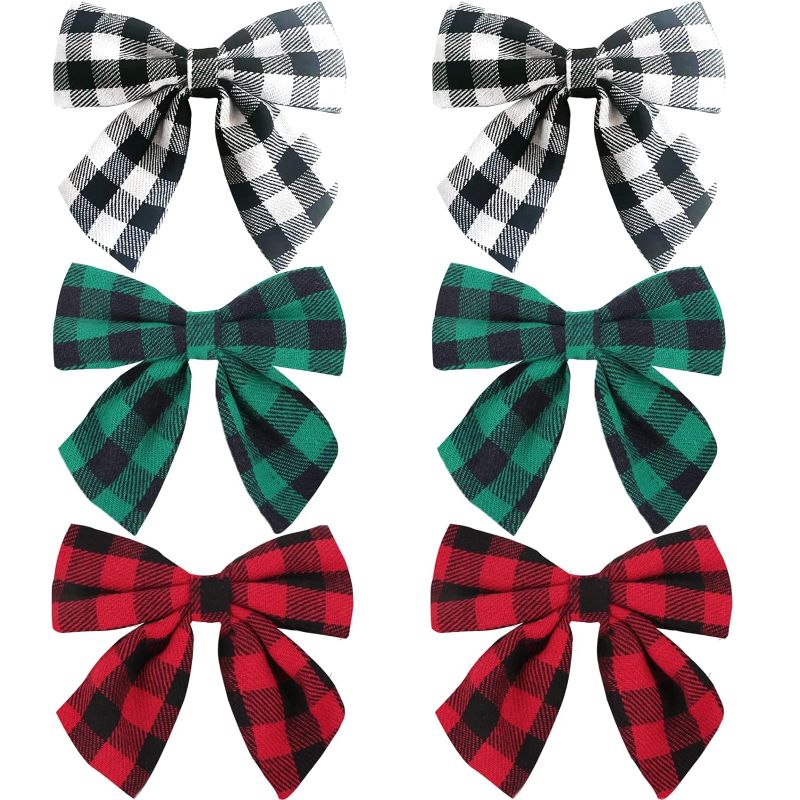 Photo 1 of 6pcs Christmas Hair Bow Clips for Girls,4Inch Buffalo Plaid Barrettes Accessories with Alligator Hairpins Gifts for Womens Kids Toddlers Teens(Green, Red and White Plaid)
