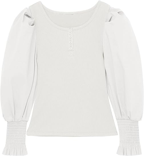 Photo 1 of Girls Puff Long Sleeve Shirts Kids Fashion Round Neck Ribbed Knit Tops 10-12 Years
