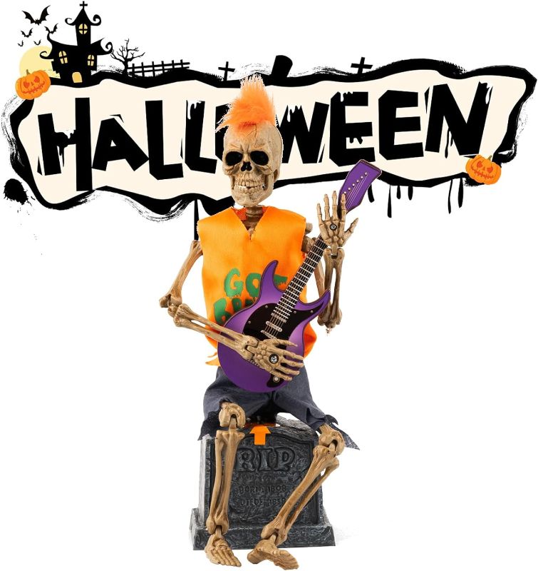 Photo 1 of 12.5" Funny Animated Skeleton, Musical Rocker, Halloween Fall Interior Decorative Ornament, Halloween Haunted House Decoration Setting, (Rock Guitarist)
