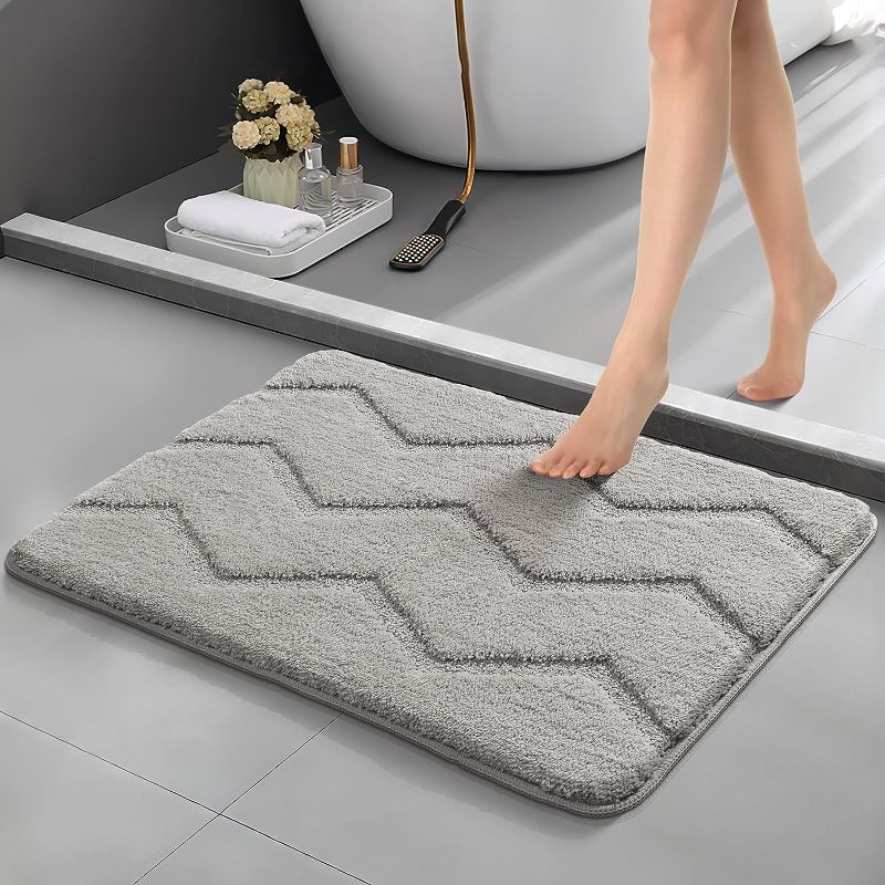 Photo 1 of AIZIBLISH Bath Rugs for Bathroom, Bath Mats for Bathroom Non Slip, Ultra Soft Thick Bathroom Mat for Tub Absorbent Shower Rug for Floor, Quick Dry, Machine Wash, 20"x32", Light Grey
