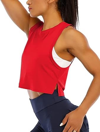 Photo 1 of HIOINIEIY Womens Crop Tops Workout Tops Loose Sleeveless Cropped Muscle Open Side Shirts Gym Exercise Yoga Shirts ( SIZE:XL) 
