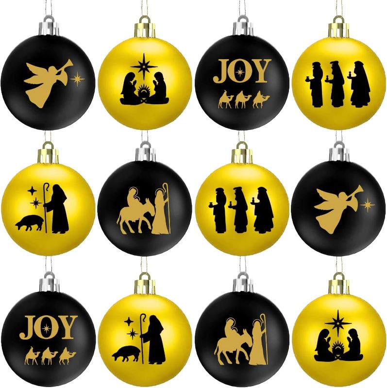 Photo 1 of 12 Pieces Christmas Nativity Scene Ball Ornament Nativity Figures Hanging Ornaments Farmhouse The Birth of Jesus Decoration Religious Gifts for Christmas Tree Christian Family Decorations

