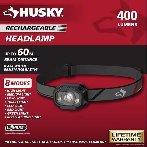 Photo 1 of 400 Lumens LED Micro Rechargeable Headlamp with Rechargeable Battery and USB-C Cord Included
