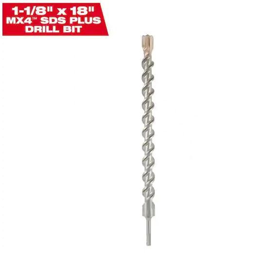 Photo 1 of 1-1/8 in. x 18 in. 4-Cutter SDS-PLUS Carbide Drill Bit
