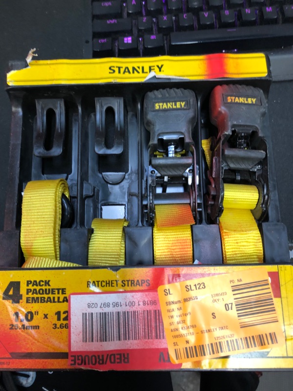 Photo 2 of 1 in. x 12 ft. / 1500 lbs. Break Strength Ratchet Straps (4 Pack)