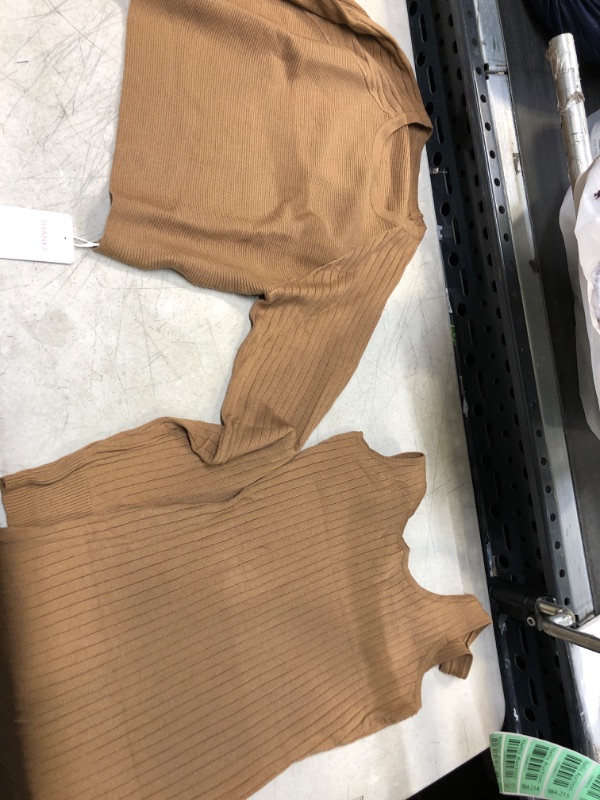 Photo 1 of 2 PIECE SET ,LIGHT BROWN TANK TOP DRESS WITH CROP TOP 
SIZE-SMALL