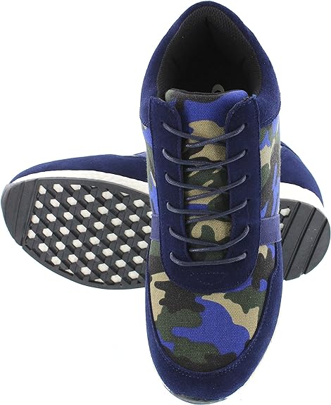 Photo 1 of CALTO Men's Invisible Height Increasing Elevator Shoes - Camo Navy Canvas Lightweight Lace-up Casual Trainers Sneakers SIZE -9US
