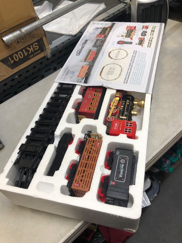 Photo 2 of Hot Bee Train Set for Boys - Remote Control Train Toys w/Steam Locomotive, Cargo Cars & Tracks,Toy Trains w/Realistic Smoke,Sounds & Lights,Christmas Train Gifts for 3 4 5 6 7 8+ Year Old Boys Upgraded Rc Train