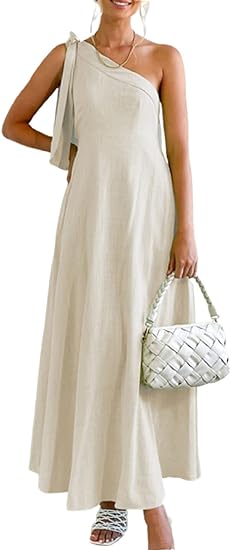 Photo 1 of AlvaQ Maxi Dress for Women Summer Knot One Shoulder Sleeveless Midi Dress Long 2023 Fashion Dresses SMALL

