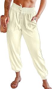 Photo 1 of Dyexces Women's Pants Spring Casual... ton Cropped Pants with Pocket Beige XL