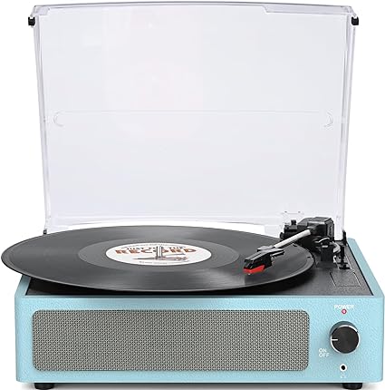 Photo 1 of Vintage Vinyl Record Player with Speaker Turntable for Vinyl Records, Belt-Driven Turntable Support 3-Speed, Wireless Playback, Headphone, AUX-in, RCA Line LP Vinyl Players for Sound Enjoyment Blue

