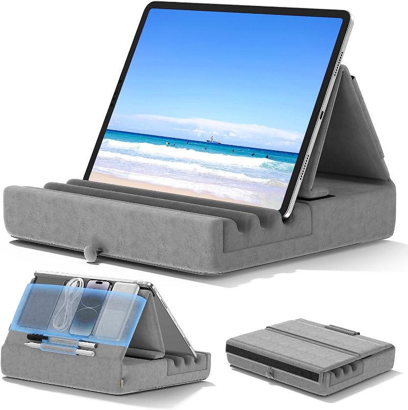 Photo 1 of KDD Tablet Pillow Holder, Foldable iPad Stand for Lap, Bed and Desk -Tablet Soft Pad Dock with Pocket & Stylus Mount Compatible with iPad Pro 12.9, 10.5, 9.7 Air Mini 6 5 4 3, Galaxy Tab, E-Reader

