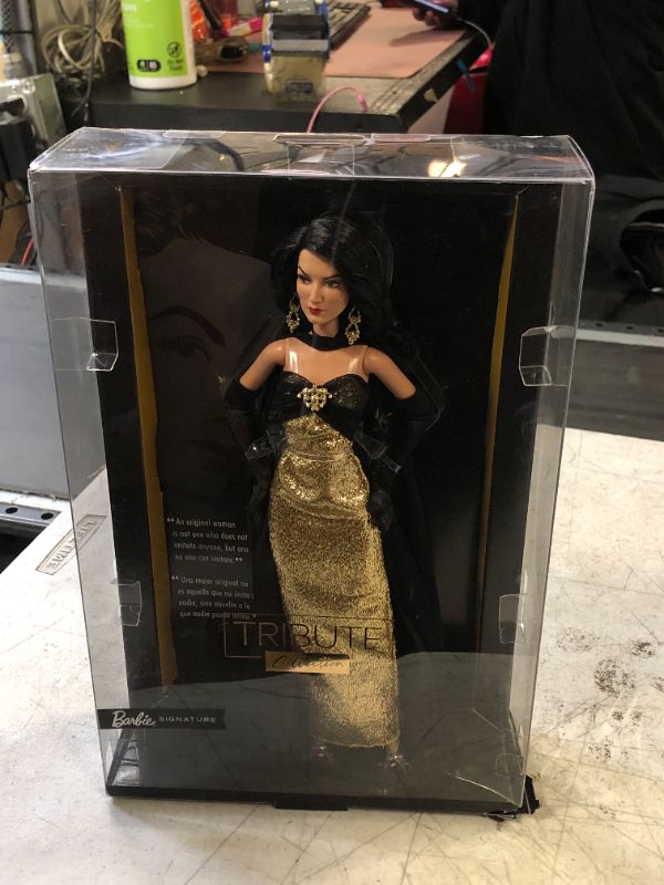 Photo 3 of Barbie Collector Signature Doll, María Félix Wearing Elegant, Glimmering Gold and Black Gown with Ornate Jewelry, Barbie Tribute Collection