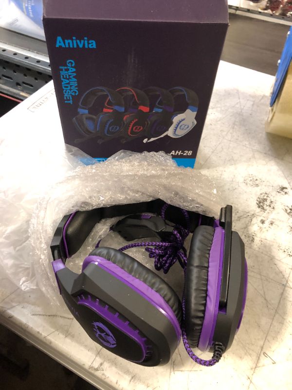 Photo 2 of Anivia Computer Over Ear Headphones Wired with Mic Stereo Gaming Headset Noise Isolating Headsets with Volume Control, Bass Surround, Soft Memory Earmuffs for Multi-Platform -AH28plus Black Purple Black, Purple