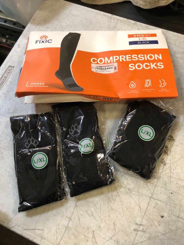 Photo 1 of FixiC Compression Socks Men & Women - 3 Pairs, L-XL (8-15), 15-20 mmHg - Compression Stockings for Women and Men - Black Circulation Socks - Support Socks for Training, Traveling, Diabetics and More! Black Large-X-Large