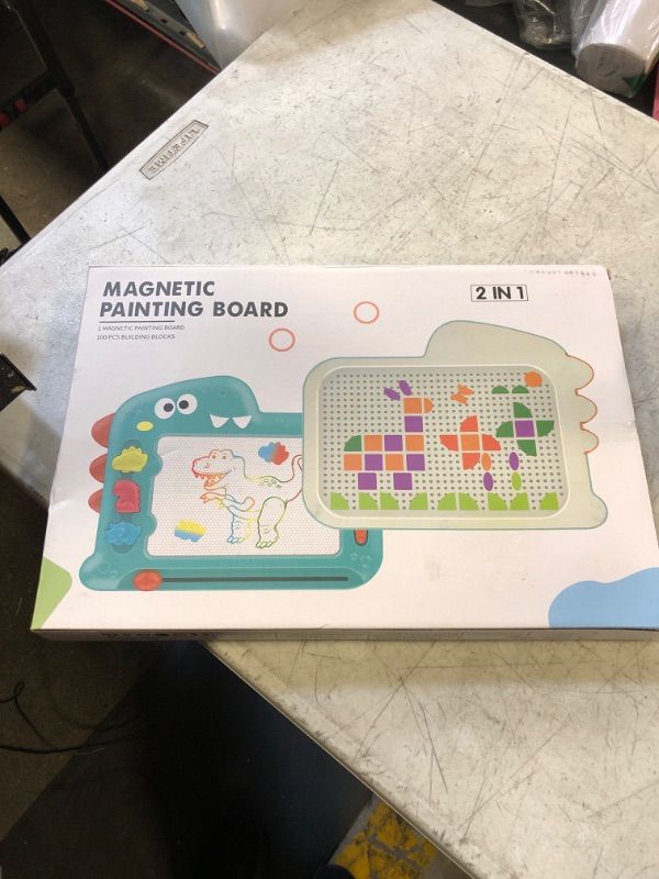 Photo 2 of AGCCJDC 2 in 1 Magnetic Drawing Board for Toddler 1-3 4-8 Kids Magnet Drawing Tablet 10 inch Dinosaur Shape Magna Doodle Sketch Pad Boys Girls for Road Trip Classroom Educational Learning