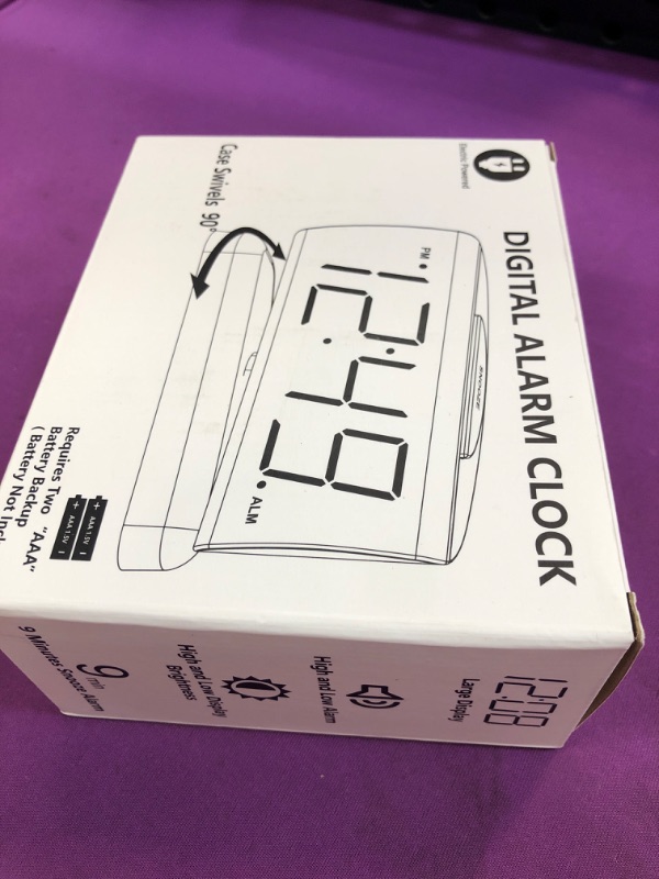 Photo 2 of Alarm Clock Big Digits for Bedroom with Swivel Base,2 Levels Alarm Sound,2-Level Brightness Digital Clock,Easy to Read, Bedside Alarm Clock,12H Format,Outlet Powered