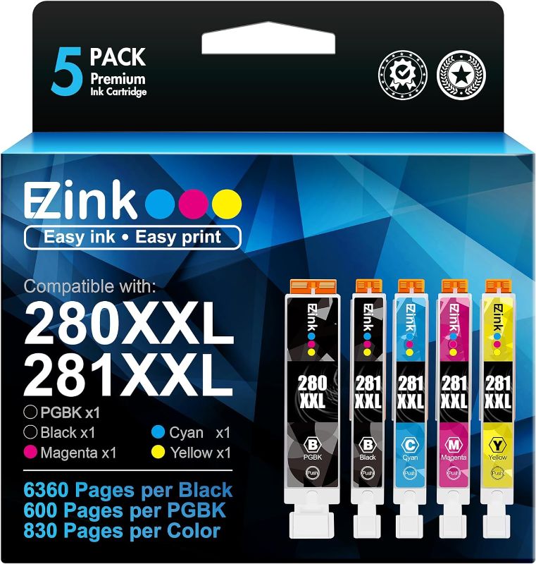 Photo 1 of E-Z Ink (TM Compatible TR8620a Ink Cartridge Replacement for Canon PGI-280XXL CLI-281XXL 280 XXL 281 XXL Compatible with TR8620a TR8620 TS702a TS9520 TS9521C TR8520 TS6220 TS6320 TS8220 (5 Pack 1 of each)