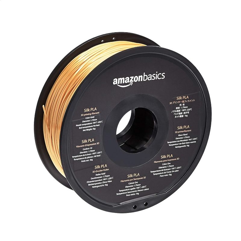 Photo 1 of Amazon Basics SILK PLA 3D Printer Filament, 1.75 millimeters, 1 kg Spool (2.2 lbs), Gold