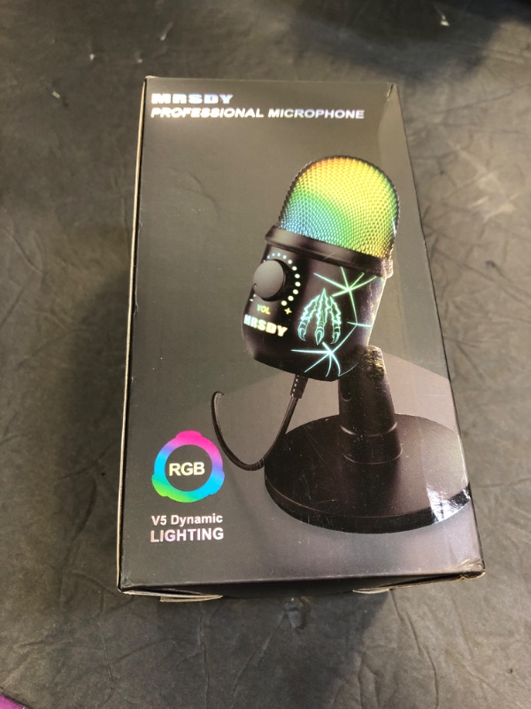 Photo 2 of MRSDY USB Microphone, Plug and Play Gaming Mic for PC, Mac, PS4/5, Podcast Microphone with RGB, Mute, Monitor, Noise Reduction, Volume Gain, Great for Recording, Streaming V5 Mic