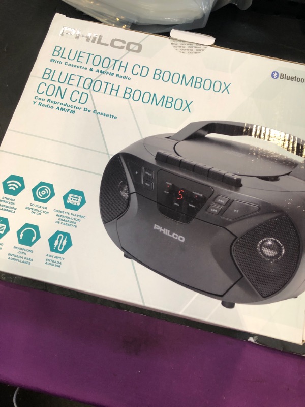 Photo 2 of Philco Portable Bluetooth Boombox with CD and Cassette Player | Cassette Recorder | Connect to Headphones | CD Player is Compatible with MP3/WMA/CD-R/CD-RW CDs | 3.5mm Aux Input | AC/Battery Powered