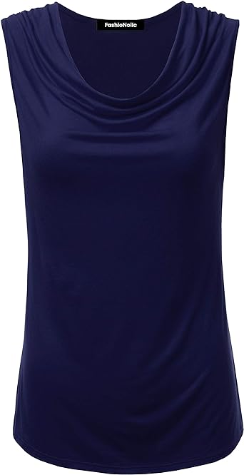 Photo 1 of FASHIONOLIC Women's Cowl Neck Ruched Draped Sleeveless Stretchy Blouse Casual Tank Top (Made in USA)
