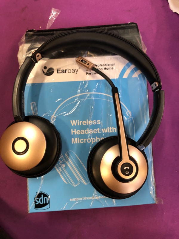 Photo 2 of Earbay Wireless Headset, Bluetooth Headsets with Microphone Noise Cancelling, On Ear Headphones with Mic Mute, Handsfree PC Headsets for Zoom/Ms Teams/Skype/Dual Connect/Laptop/iPhone/Tablet
