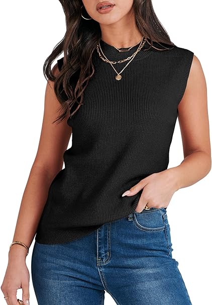 Photo 1 of ANRABESS Women's Mock Neck Sleeveless Tank Tops Casual 2024 Spring Summer Trendy Knit Pullover Sweater Vest

