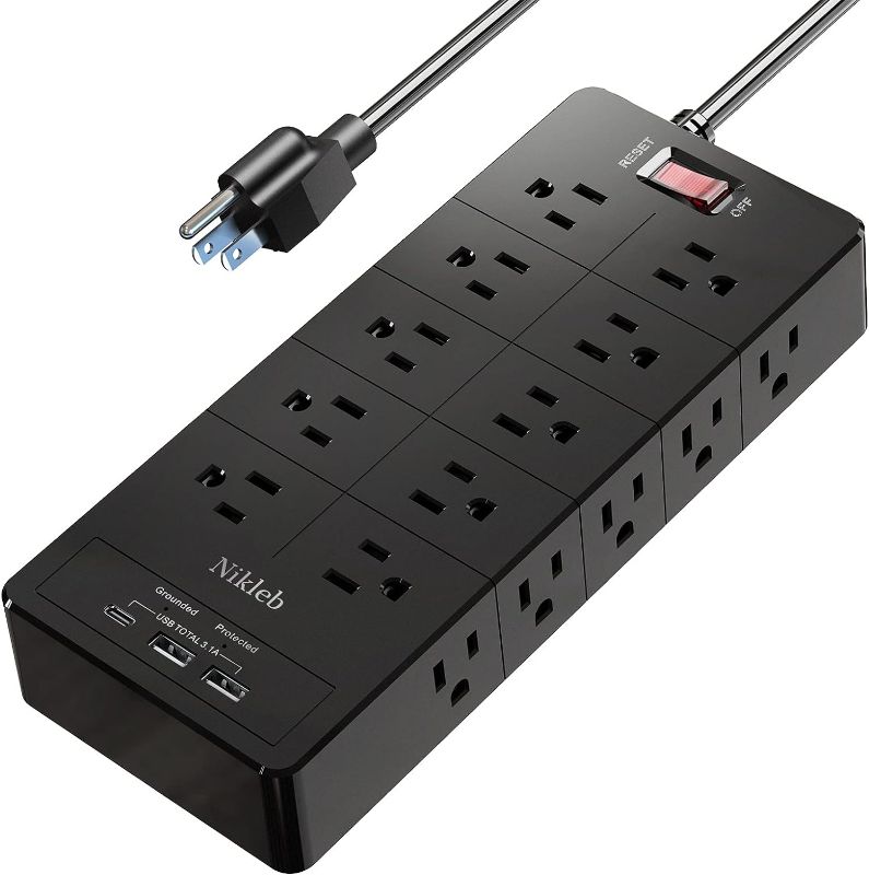 Photo 1 of Power Strip 23 in 1, 20 Outlets Surge Protector Wall Mount with 2 USB Ports + 1 USB C Port 3.1A Total, Multi Plug Extension Cord 6ft Heavy Duty, Office Desk Accessories for Gaming, Studio
