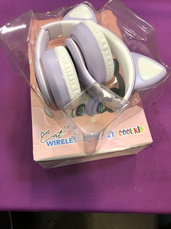 Photo 2 of Kids Headphones, TOKANI Bluetooth Wireless Headphones for Kids Teens Adults, Over-Ear Bluetooth Headphones with Microphone, Cat Ear Headphones for Girls Women (Purple)