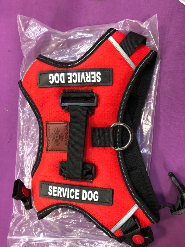 Photo 2 of Albcorp Service Dog Vest Harness - Reflective - Woven Nylon, Neoprene Handle, Adjustable Straps, with Comfy Mesh Padding, and 2 Hook and Loop Removable Patches, Large, Red L: Chest(21.5"-31.5") Neck(19"-28") Red