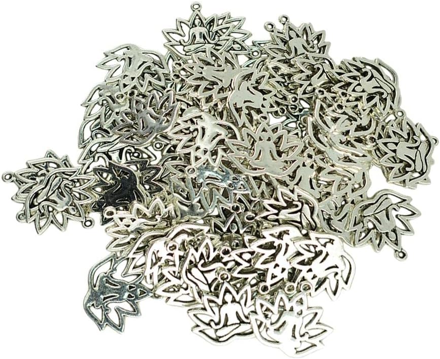Photo 1 of barenx 50 Pieces DIY Tibetan Silver Color Pendant Yoga Pattern in Hollow Lotus Flower
