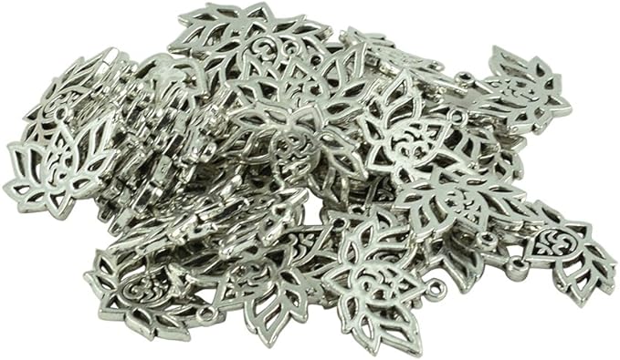 Photo 1 of Easnea 50pcs Antique Silver Lotus Flower OM Yago Symbol Charms Pendants 20x16mm
