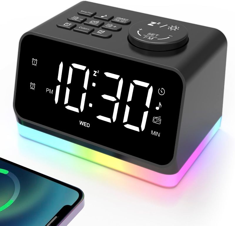 Photo 1 of AFEXOA Alarm Clock Radio for Bedroom, Glow Small Digital Clock Radio with 8 Color Night Light & Display, USB Ports, Dimmer, Timer, Sound Machine, Loud FM Radio Alarm Clock for Adults Seniors Kids

