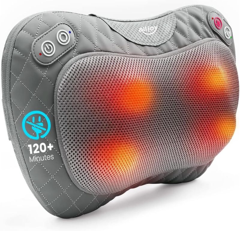 Photo 1 of ALLJOY Cordless Shiatsu Neck and Back Massager with Soothing Heat, Rechargeable 3D Kneading Massage Pillow for Muscle Pain Relief, Use Unplugged, Detachable Cover
