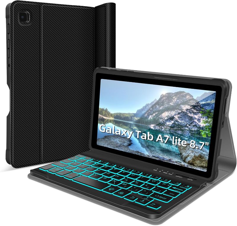 Photo 1 of Backlit Keyboard Case for Samsung Galaxy Tab A7 Lite 8.7inch 2021, Case with Keyboard for A7 Lite SM-T220/T225/T227, Detachable Bluetooth Tablet Keyboard, Travel and Mobile Office Friendly (Black)
