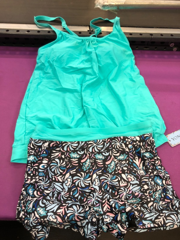 Photo 1 of Yonique Womens Blouson Tankini Swimsuits Two Piece Strappy Bathing Suit Tops with Shorts Criss Cross Swimwear MED

