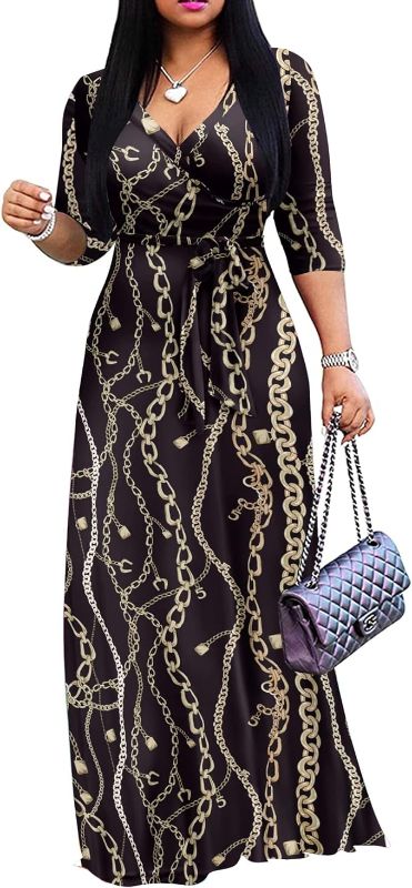 Photo 1 of Plus Size Maxi Dress for Women Casual Summer Sundress V-Neck 3/4 Sleeve 2XL