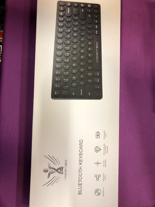 Photo 2 of Vortec Rechargeable Bluetooth Wireless Multi Device Keyboard | Connect 3 Devices Simultaneously | Compatible with iPad, iPhone, Android Phone & Tablet, Mac, PC (Black)