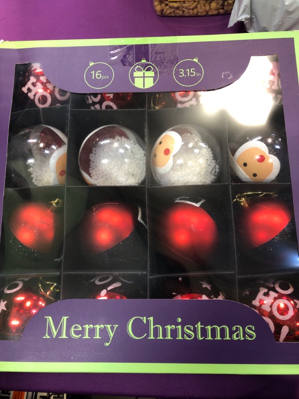 Photo 2 of 16 Pcs Traditional Classic Christmas Balls Ornaments for Xmas Tree, 80mm/3.15" Big Red and White Christmas Decorations, Shatterproof Plastic Hanging Balls for Festivals Trees Decor