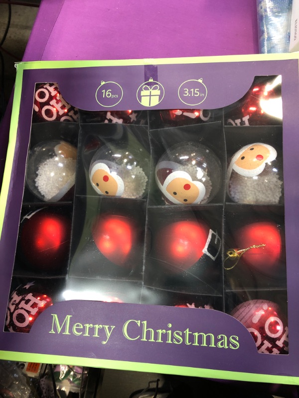 Photo 1 of 16 Pcs Traditional Classic Christmas Balls Ornaments for Xmas Tree, 80mm/3.15" Big Red and White Christmas Decorations, Shatterproof Plastic Hanging Balls for Festivals Trees Decor