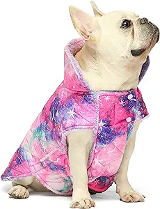 Photo 2 of Fitwarm Reversible Tie Dye Dog Coat, Waterproof Thermal Pet Puffer Vest Jacket, Dog Winter Clothes for Small Dogs Girl, Cat Apparel, Blue, Medium
