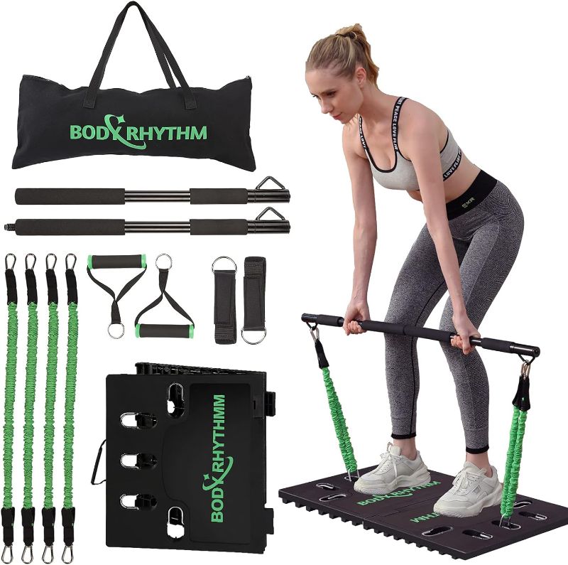 Photo 1 of BODY RHYTHM Portable Home Gym Workout Equipment - Includes 150 lbs Resistance Bands, Collapsible Bar, Handles and More - Full Body Workouts System for Women & Men.
