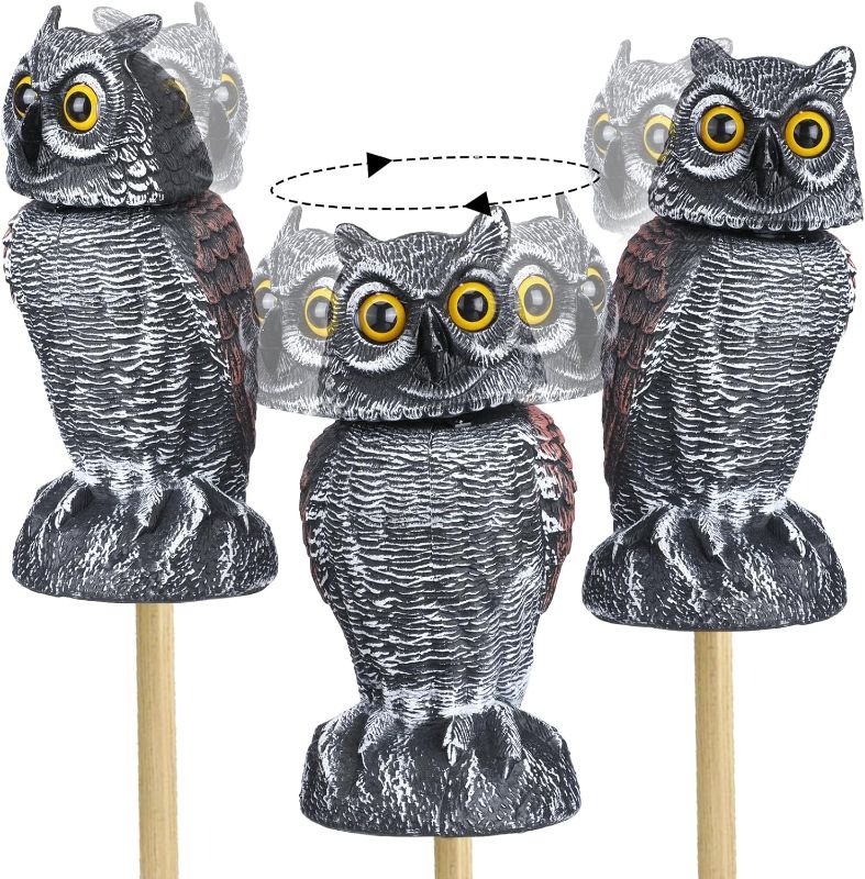 Photo 1 of 3 PCS Rotating Head Plastic owl decoys to Scare Birds Away?Fake Owls to Frighten Birds?Bird deterrents for Outside?Garden Owls to Scare Birds and Squirrels?Bird Deterrent Devices Outdoor for Garden
