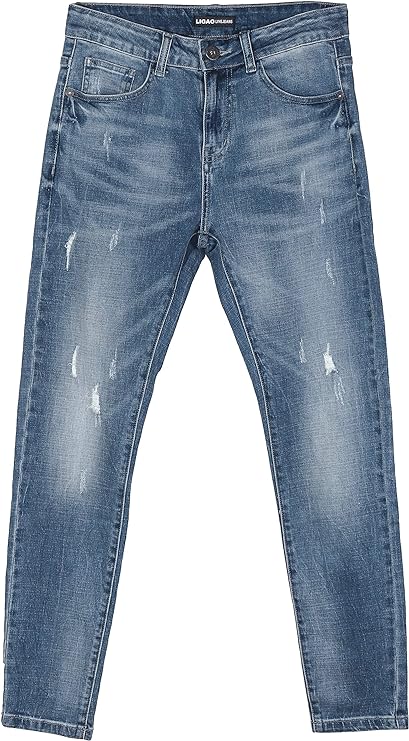 Photo 1 of DENIMRAW Ripped Skinny Jeans for Men 32L Mens Jeans Slim Fit Stretch 586 Comfort Mens' Tapered Jeans, Middle Blue/Light Blue 
( SIZE: 34 ) 
