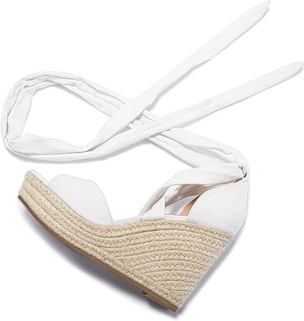 Photo 1 of Huiyuzhi Womens Lace Up Platform Wedge Espadrille Sandals Open Toe Cross Slingback Summer Shoes ( SIZE: 10 )
