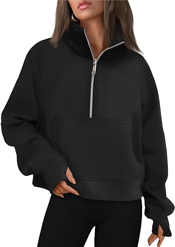 Photo 1 of AUTOMET Womens Sweatshirts Half Zip Cropped Pullover Fleece Quarter Zipper Hoodies Fall outfits Clothes Thumb Hole ( SIZE: XL ) 
