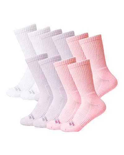 Photo 1 of 32 DEGREEES Women's 5 Pack Comfort Crew Socks | Anti-Odor | Arch Support | Active | Casual | Work, Pink/Purple/White, Small
