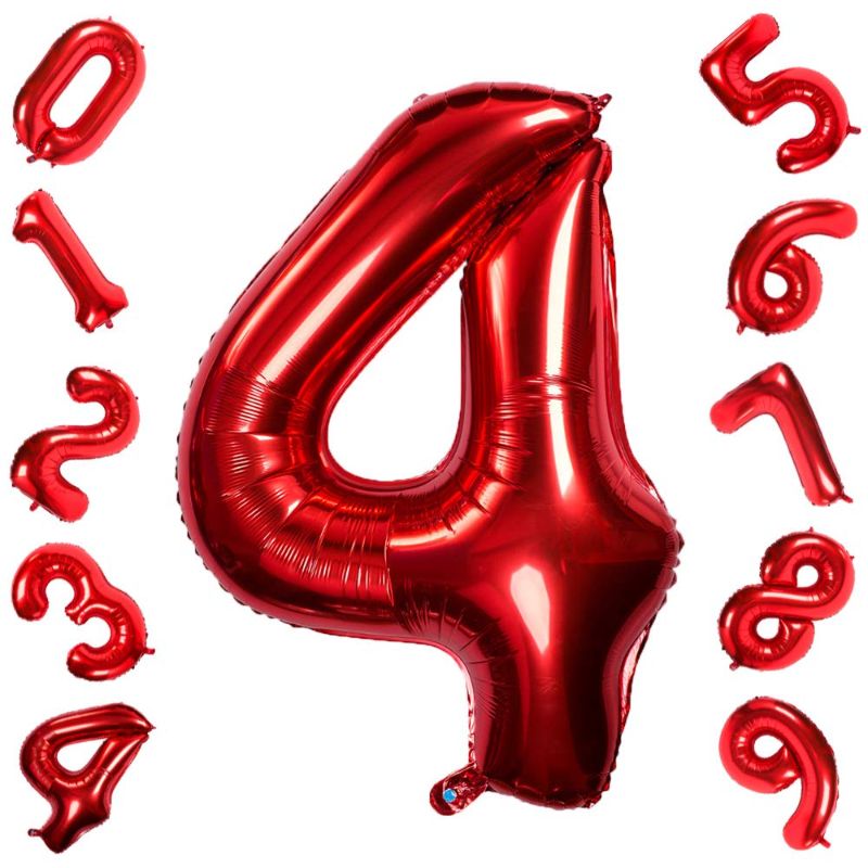 Photo 1 of 3 PACK!!! Red 4 Balloons,40 Inch Birthday Foil Balloon Party Decorations Supplies Helium Mylar Digital Balloons (Red Number 4)